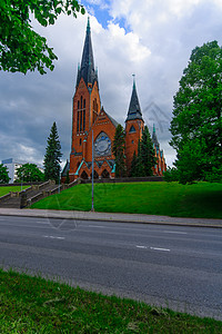 在图尔库的迈克尔教堂景观教会大天使旅游红砖旅行建筑历史宗教晴天图片