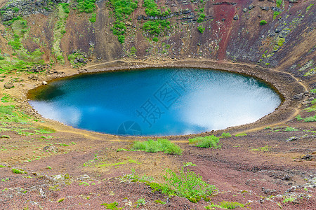 火山冰川湖 Kerid火山蓝色火山口风景旅游地标地质学绿色陨石圆形图片