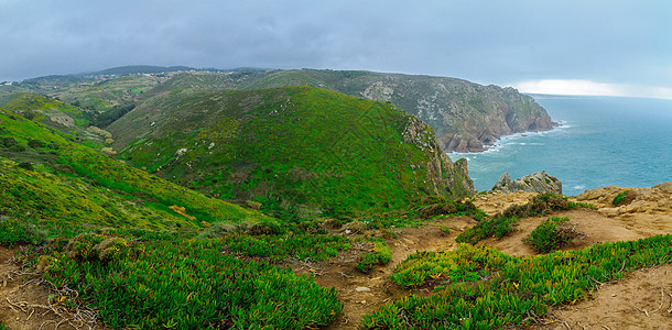 Cabo角da Roca的景观旅行悬崖卡波石头地标地平线蓝色海滩海岸海洋图片