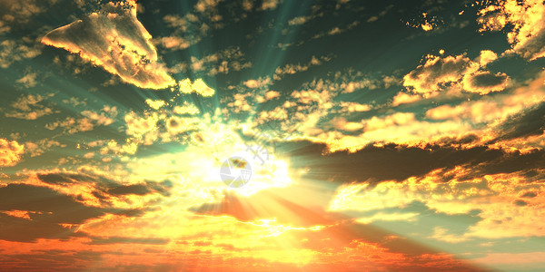 日落日出与射线和其他大气效果 3d 它制作图案日出阳光太阳戏剧性精神日落场景天文学金子戏剧图片