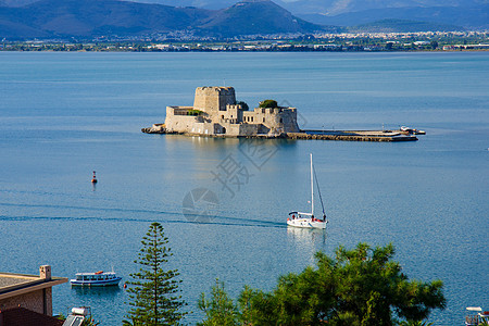 Nafplio 笔画旅行地标蓝色建筑学纪念碑天空城堡堡垒历史石头图片