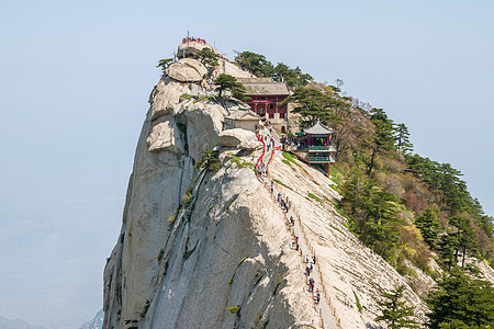 中国华山山山树木国家寺庙公园顶峰天空旅行楼梯图片