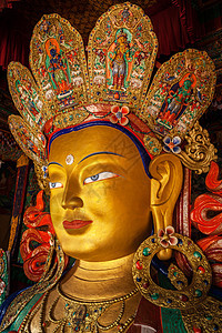 在的弥特雷雅佛陀佛宗教弥勒佛金子眼睛雕塑提克色寺庙寺院贡巴雕像图片