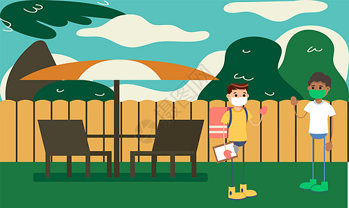 有两个朋友在花园里见面家庭乐趣享受野餐插图食物女孩团体男人男性图片