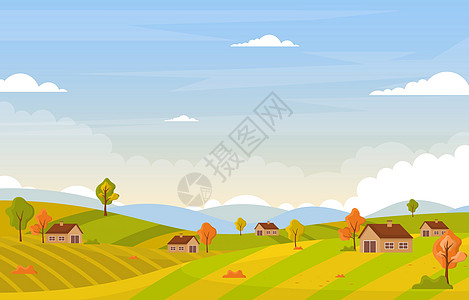 秋季 秋季 树森林天空风景全景花园场地插图地平线树木农村背景图片