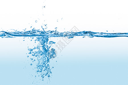 孤立的水源喷洒飞溅蓝色海浪运动流动液体宏观波纹气泡工作室图片