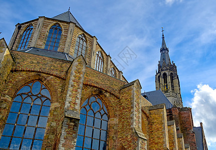 荷兰德尔夫特的Nieuwe Kerk教会旅行街道建筑房子风景城市历史性旅游历史图片