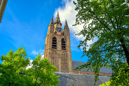 Oude Kerk在荷兰德尔夫特建筑历史街道旅游历史性建筑学旅行风景城市房子图片