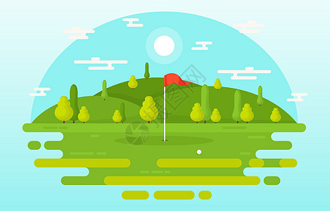 高尔夫球场旗绿草树户外运动景观旗帜土地农村公园地面卡通片闲暇蓝色俱乐部草地图片