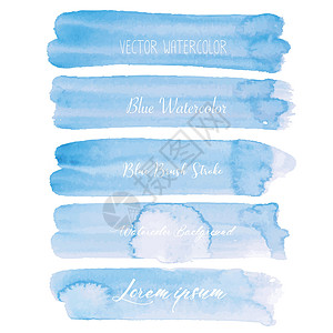 白色背景上的蓝色画笔描边水彩 矢量图婚礼珊瑚玫瑰正方形海报横幅刷子绘画水印印迹图片