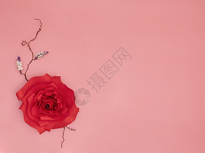 红纸玫瑰庆典生日妈妈们礼物叶子念日花瓣婚礼植物卡片图片