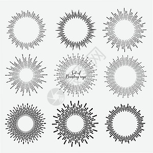 抖森在白色射线矢量图上隔离的森伯斯特风格集艺术星星横幅标签圆圈插图耀斑框架光束墙纸设计图片