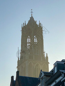 城市天空日出时乌得勒支多姆塔知名度日落建筑学市中心大教堂建筑旅行教会艺术文化背景