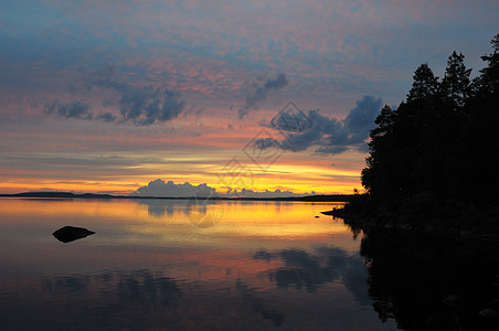 湖上美丽的日落风景图片