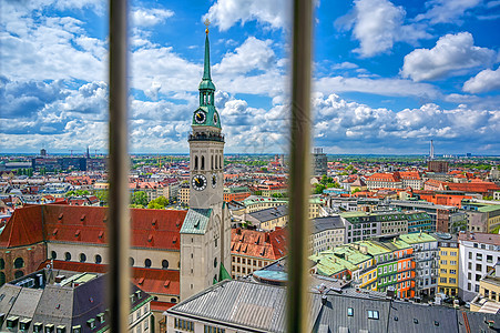 德国慕尼黑圣彼得教堂天际旅游城市全景历史大教堂天空景观建筑学广场图片