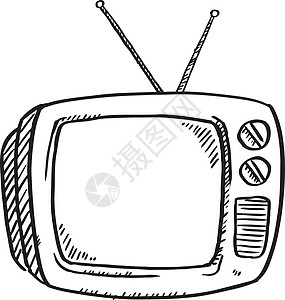 复古电视机的黑白涂鸦图片