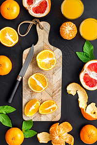 橙汁加葡萄果混合花椰汁顶视图橙子绿色柚子红色水果叶子团体黄色柠檬收藏图片