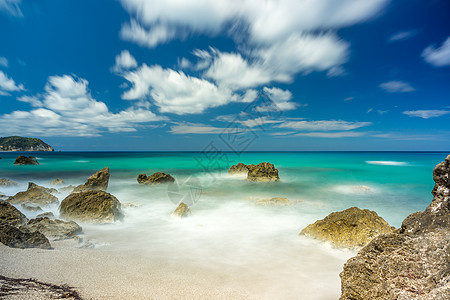 莱夫卡达Pefkoulia海滩天空旅游海洋场景蓝色天蓝色假期热带游泳享受图片