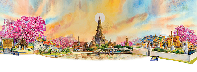 全景视图著名地标曼谷和清迈在 Thaila图片