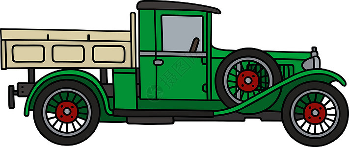 复古绿色卡车褐色货车运输车辆汽车奶油农场平台卡通片国家背景图片
