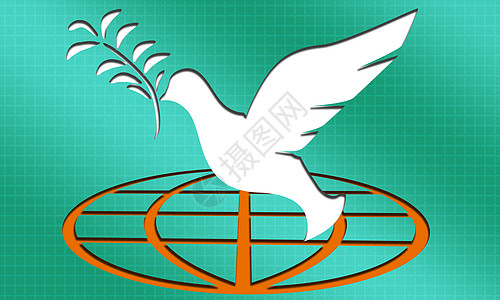蓝色背景上的白鸽和地球图标标志航班叶子世界插图鸽子渲染机构白色同情自由图片