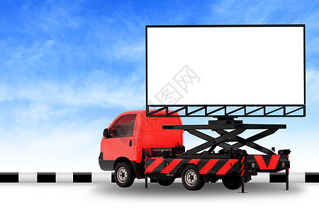 汽车红色卡车 LED 面板上的广告牌空白 用于标志广告隔离在背景天空 大横幅和广告牌路边广告大图片