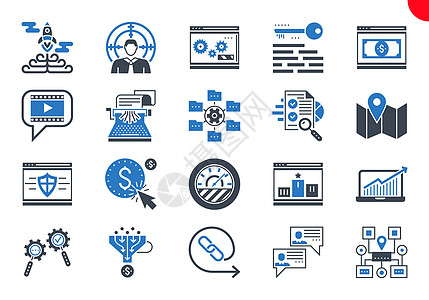 搜索引擎优化的细线图标集支付商业监控咨询排行互联网营销网络打字机服务图片