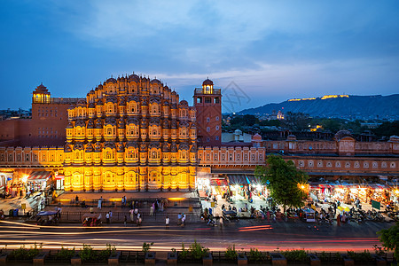 晚上在印度拉贾斯坦邦斋浦尔吸引力窗户旅行旅游观光踪迹游客地标遗产建筑图片