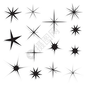 一组星光形状符号和图标矢量图解强光射线天空光束焰火星星耀斑节日派对插图图片