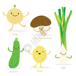 蔬菜卡通可爱香菇洋葱韭菜土豆西葫芦 Vecto图片