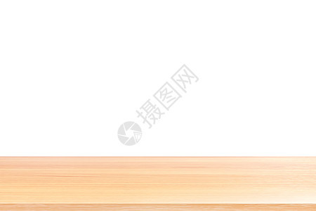 木地板和白色背景木桌板在前面空着 孤立的白色背景白色背景上的木板空白 带有透视棕色木桌 用于模拟展示产品图片