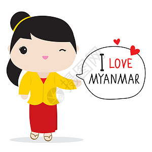 缅甸人民在民族服饰和传统服装卡通 Vecto裙子女士配饰身份文化姿势卡通片织物帽子头巾图片