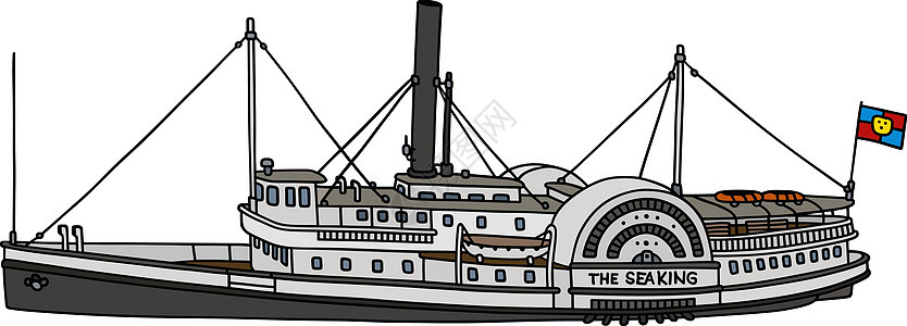 复古桨蒸汽引擎乘客汽船运输卡通片海洋白色血管图片