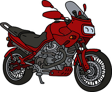 红色重型摩托车耐力赛旅行运动摩托越野卡通片插图自行车车辆背景图片