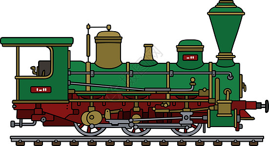 复古绿色蒸汽机车引擎火车红色黑色插图机器铁路车辆卡通片运输图片
