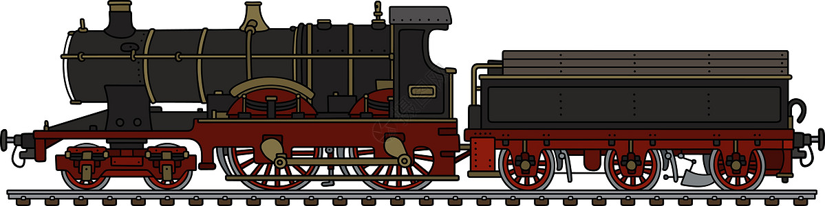 复古黑色蒸汽机车卡通片引擎机器汽车火车插图铁路红色运输图片