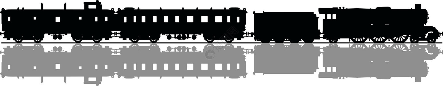 老式客运蒸汽火车车辆铁路车皮乘客机器引擎卡通片汽车运输黑色图片