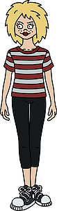一个穿着条纹衬衫的滑稽金发女孩的矢量化手绘图图片