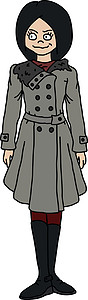 一个穿着灰色 coa 的滑稽女人的矢量化手绘图图片