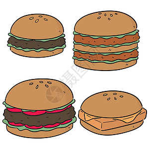 面包素描一套汉堡包子绘画面包午餐芝士食物餐厅装饰熏肉菜单插画