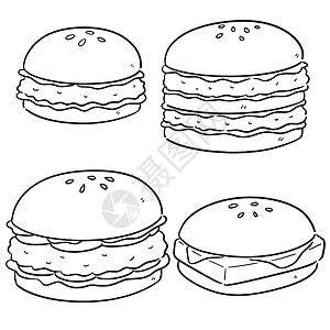 面包素描一套汉堡餐厅线条草图熏肉猪肉早餐菜单食物素描艺术插画