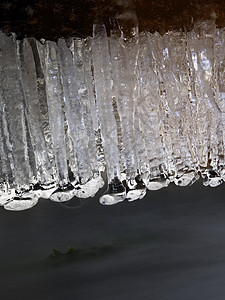 冬季山流冰雪上方的冰柱 冬天寒冷图片