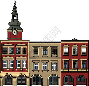 三历史汉堡屋法庭白色回廊红色广场拱廊卡通片城市黄色大厅图片