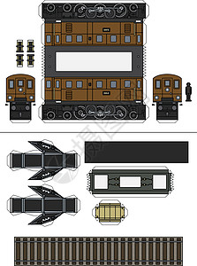 一辆经典棕色电力机车的纸模型轨枕拖拉机运输发动机胶水院子黑色碎石纸艺车辆图片