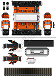 一辆经典橙色电力机车的纸模型车辆玩具卡通片橙子电弓碎石发动机拖拉机插图院子图片