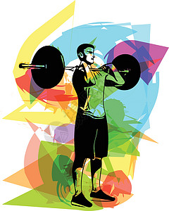 在健身房用杠铃进行举重锻炼哑铃重量身体活动训练运动员男性闲暇健身二头肌图片
