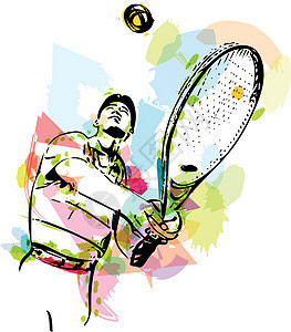 一名男子网球运动员在服务剪影的素描运动行动成人男性玩家球拍绘画活动闲暇娱乐图片
