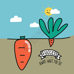 大小胡萝卜和成功一词并不总是你所看到的卡通矢量图商业概念图片