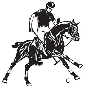 黑马的马球运动员马背黑与白男人比赛小马锦标赛球棒骑术训练团队图片
