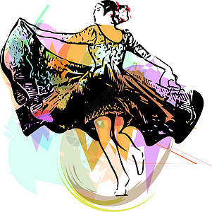 女人跳舞水手的插图涂鸦编舞拉丁草图裙子戏剧展示衣服艺术民间图片